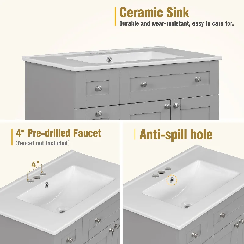 Bathroom Vanity with 2 Soft-close Doors and Double-tier Deep Drawer