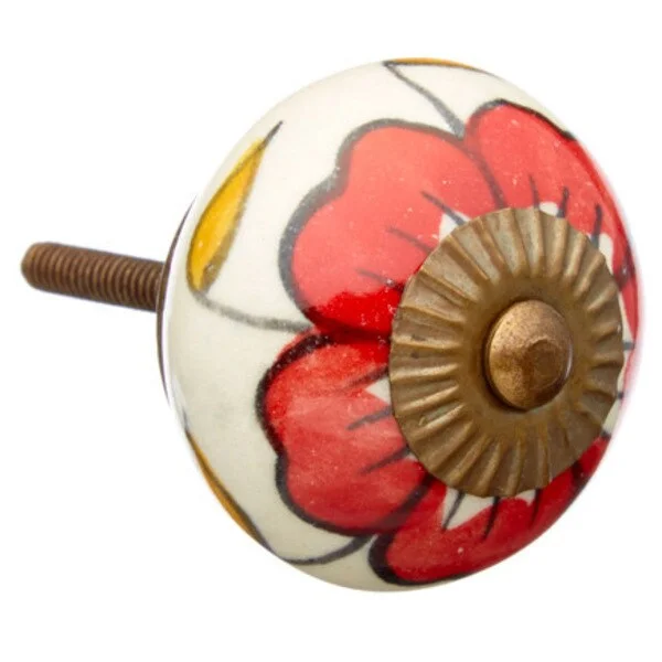 Big Red Flower Ceramic Drawer/ Door/ Cabinet Knob (Pack of 6)