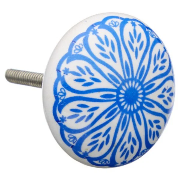 Blue Daisy Flat Ceramic Drawer/ Door/ Cabinet Knob (Pack of 6)