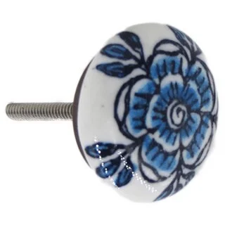 Blue Flat Flower Ceramic Drawer/ Door/ Cabinet Knobs (Pack of 6)