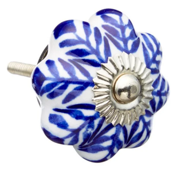 Blue Flowers Ceramic Drawer/ Door/ Cabinet Knob (Pack of 6)