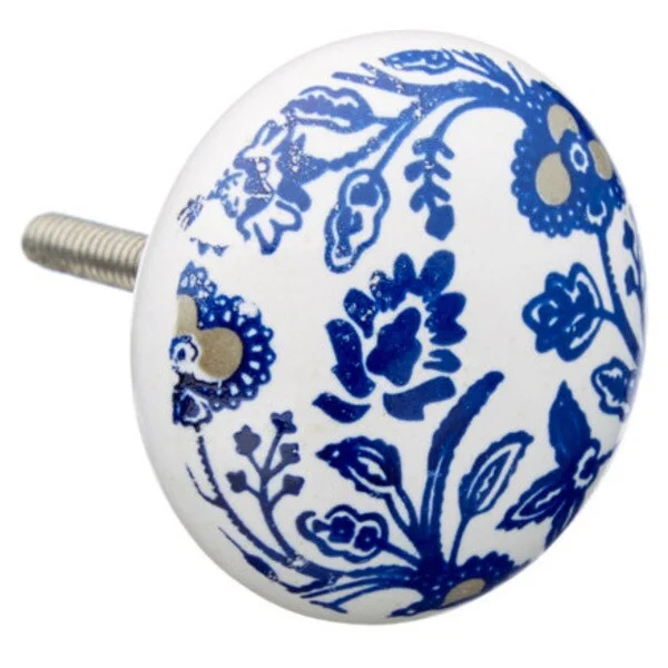 Blue Leaf Flat Ceramic Drawer/ Door/ Cabinet Knobs (Pack of 6)