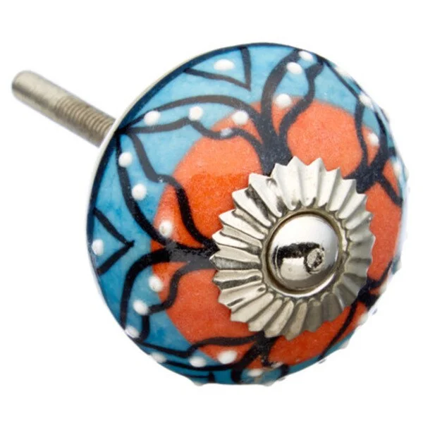 Blue/ Orange Pattern Ceramic Drawer/ Door/ Cabinet Knob (Pack of 6)