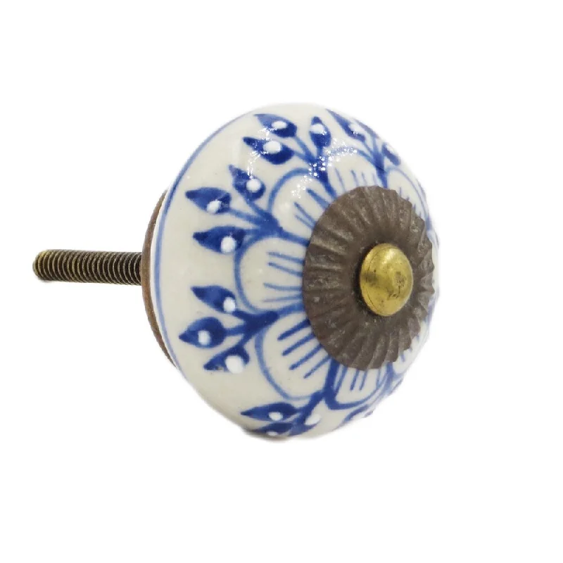 Blue Zinnia Flower Ceramic Drawer/ Door/ Cabinet Pull Knob (Pack of 6)