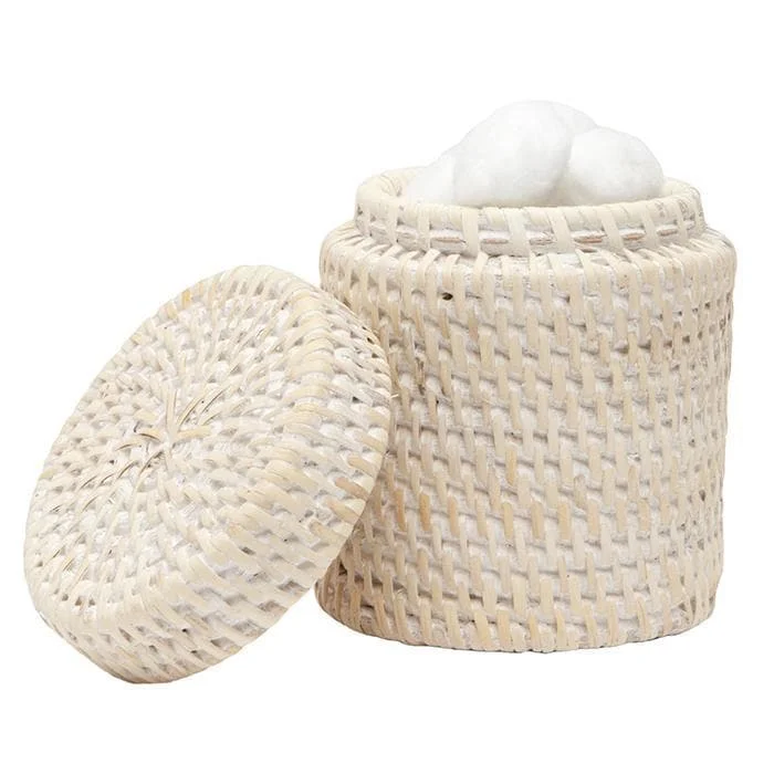 Dalton White Washed Rattan Canister