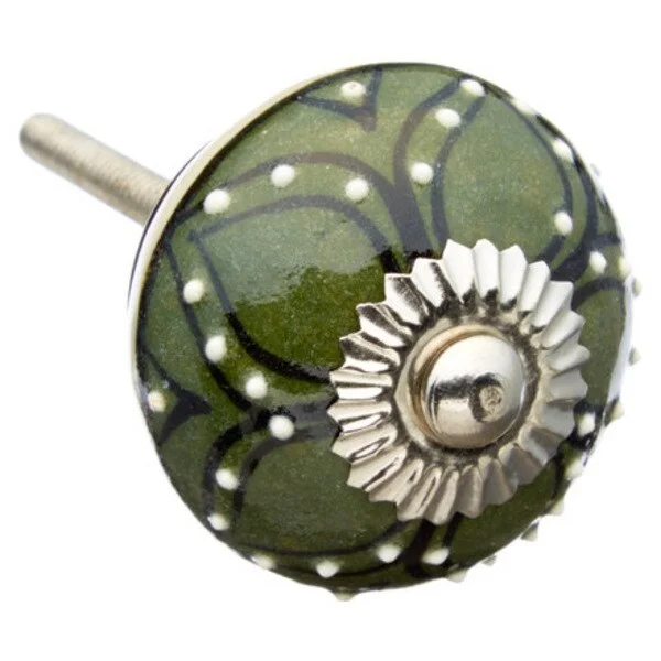 Dark Green Pattern Ceramic Drawer/ Door/ Cabinet Knob (Pack of 6)