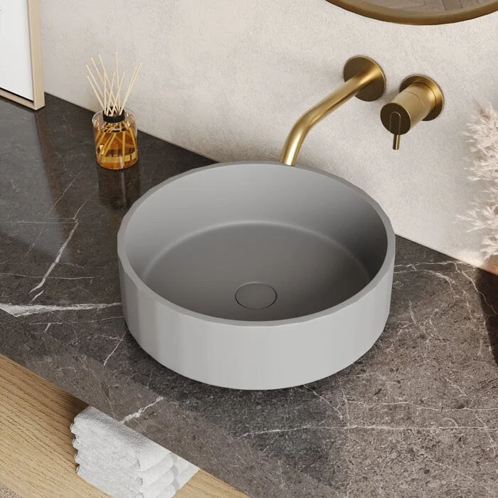 DeerValley 17" Bathroom Vessel Sink, Concrete Light Gray Vessel Sink, Round Above Counter Bathroom Sink