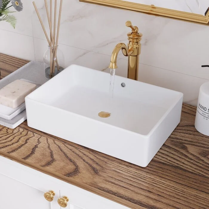 DeerValley 20" x 14" White Vitreous China Rectangular Bathroom Sink Vessel Sink with Overflow