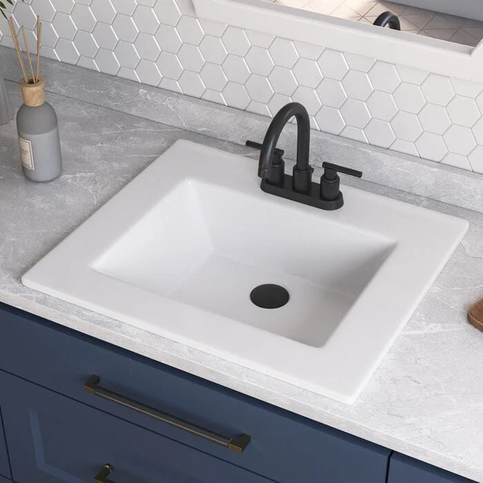 DeerValley 21" x 18" White Rectangular Vitreous China Drop-in Bathroom Sink with Overflow