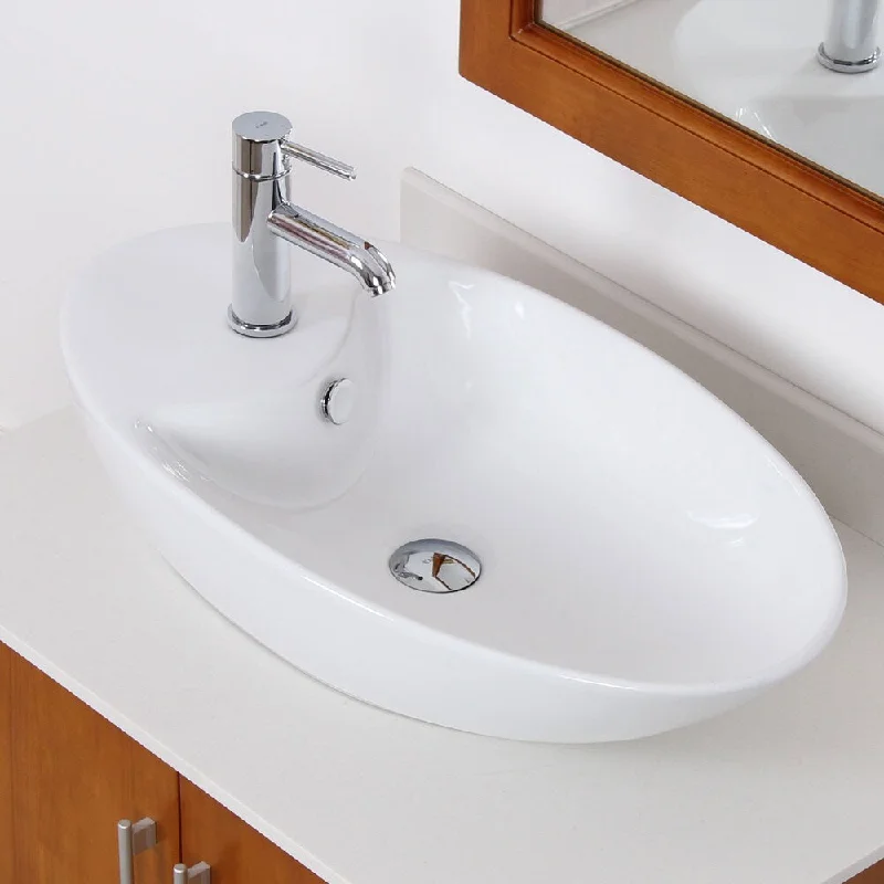 Elite White Ceramic Contemporary Oval Bathroom Sink