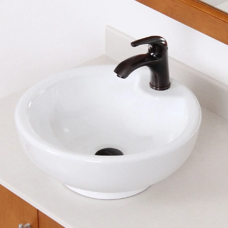 Elite White Grade A Ceramic Bathroom Vessel Sink with Oil Rubbed Bronze Faucet