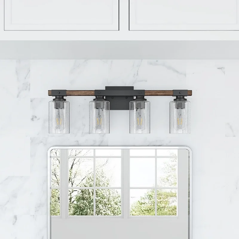 Farmhouse 3-Light Bathroom Vanity Light Fixture Over Mirror with Clear Glass Shade