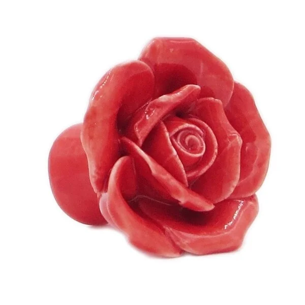 Glossy Red Rose Ceramic Drawer/ Door/ Cabinet Pull Knob (Pack of 6)