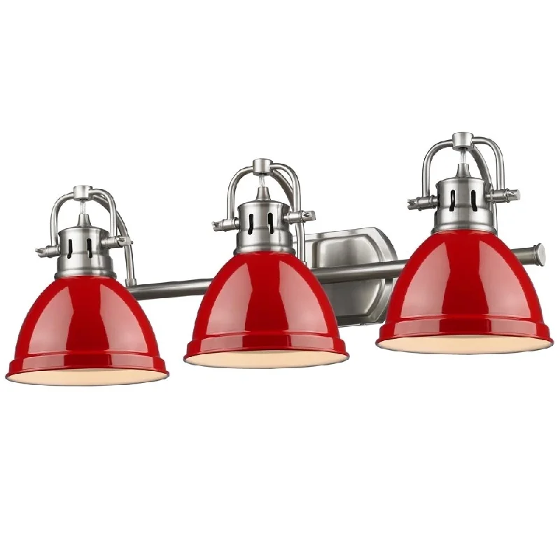 Golden Lighting Duncan 3-light Bath Vanity in Pewter with Red Shades