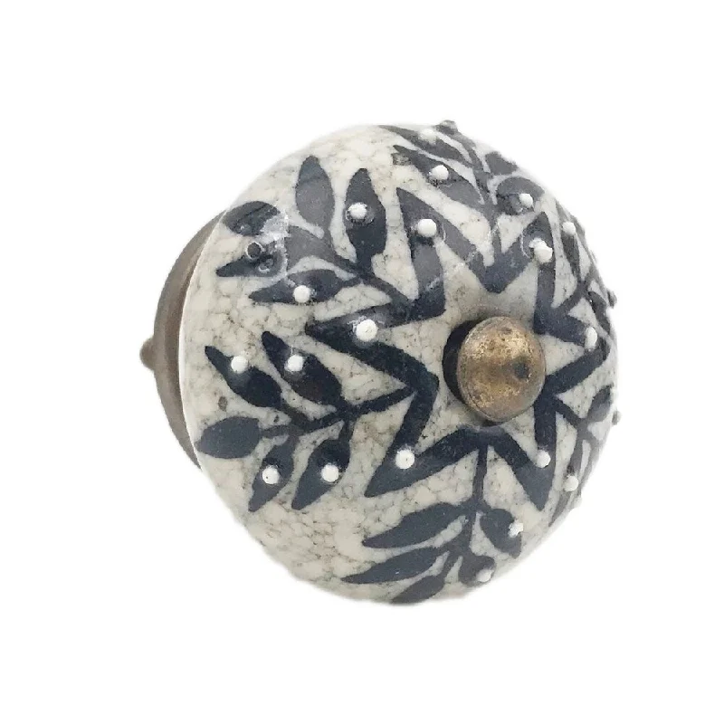 Gray Floral Black Design Embossed Knob, Drawer Pull, Cabinet Pull, Dresser Knob - Pack of 6