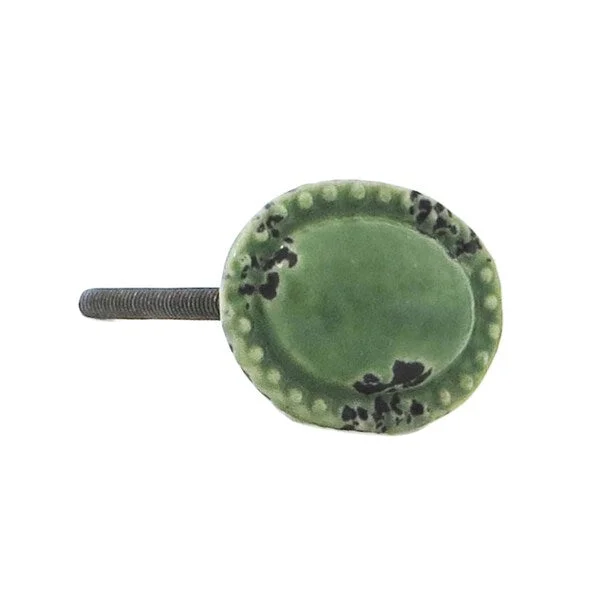 Green Old World Antique Look Ceramic Decorative Dresser Drawer, Cabinet Drawer or Door Knob - Pack of 6