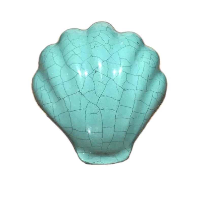 Green Sea Shell Ceramic Knob, Cabinet Pull - Pack of 6