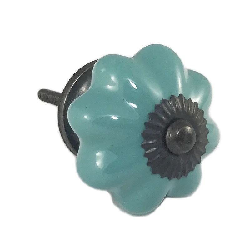 Green Teal Ceramic Decorative Dresser Drawer, Cabinet or Door Pull Knob (Pack of 6)