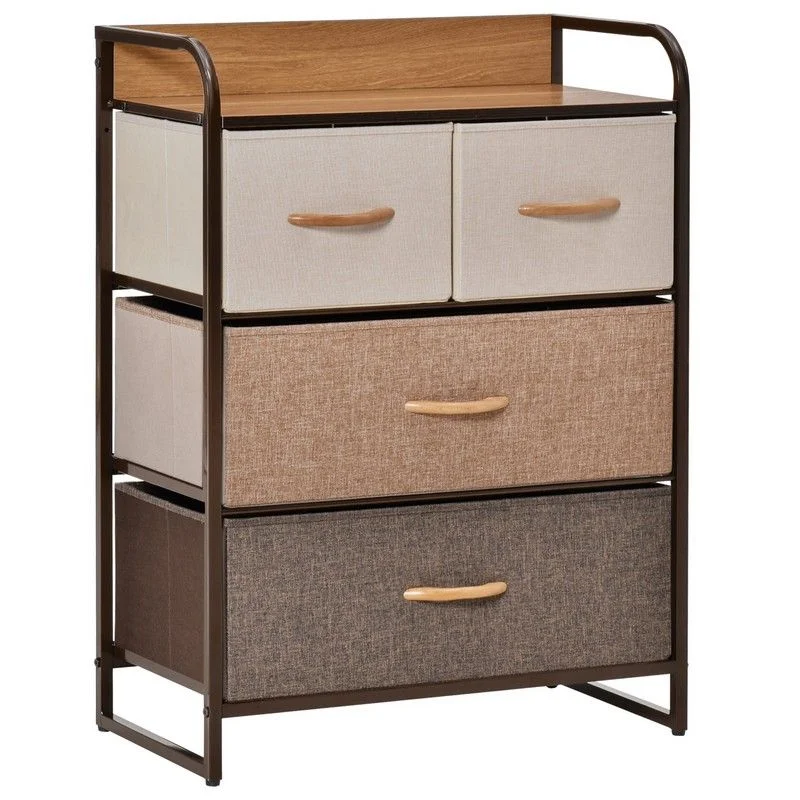 Homcom Drawers Storage Tower Dresser With Wood Top Steel Frame Folding Organizer