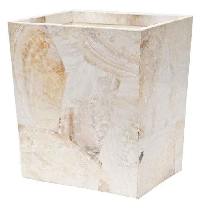 Lugano Pearl White Shell Rectangle Waste Basket