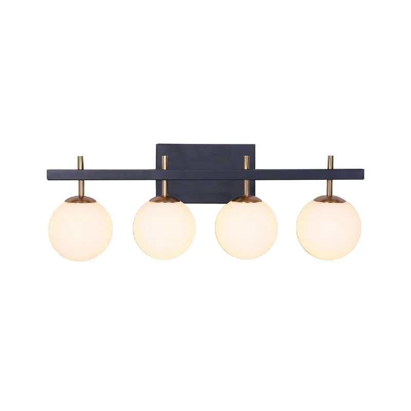 Luna Black and Antique Brass 4-Globe Bathroom Vanity Light