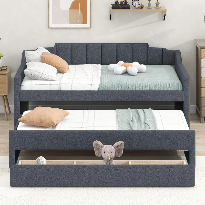 LUSPAZ Upholstered Daybed with Trundle and Three Storage Drawers, Twin Size (2box) - $190