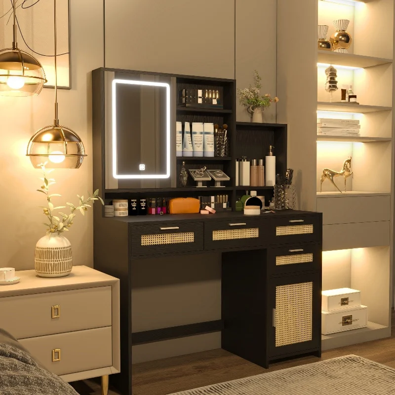 Makeup Vanity with Lights in 3 Colors & Openable Mirror,