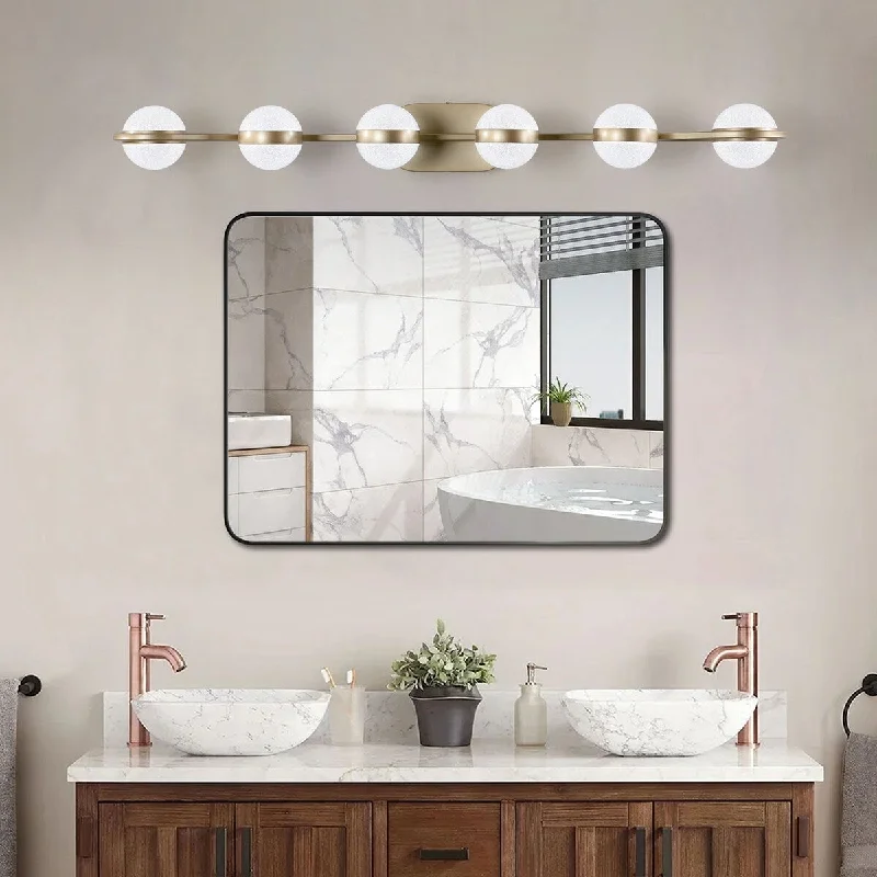 Modern Minimalist Bathroom Vanity Light, LED 6 Bulb Frosted Glass Shades, Wall Mounted Decorative Lighting Fixture