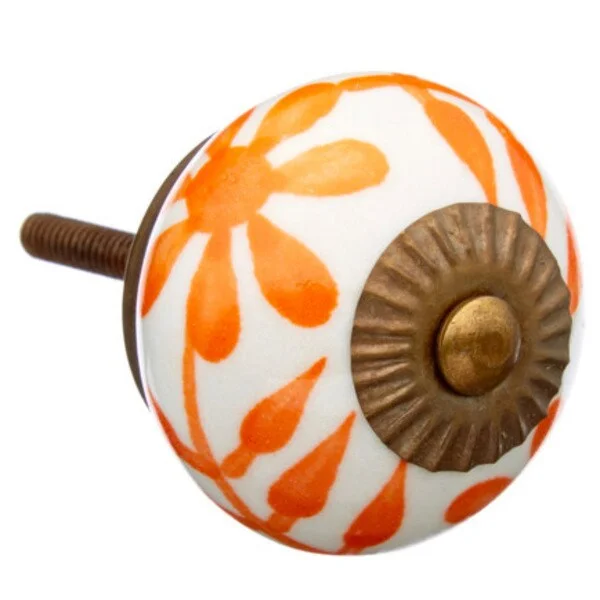 Orange Flower Ceramic Drawer/ Door/ Cabinet Knob (Pack of 6)