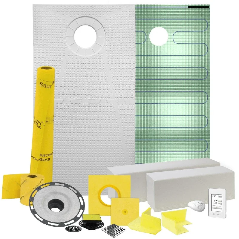 Pro GEN II 32" x 60" Floor Heating and Shower Waterproofing Kit with Offset Drain and PVC Flange