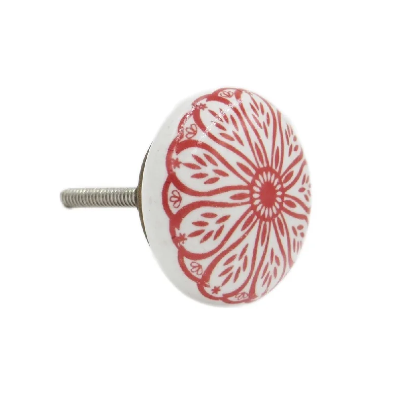 Red Daisy Ceramic Drawer/ Door/ Cabinet Pull Knob (Pack of 6)