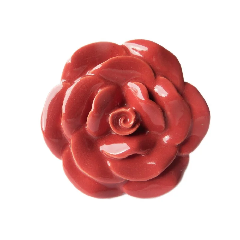 Red Rose Medium Ceramic Drawer/ Door/ Cabinet Knobs (Pack of 6)