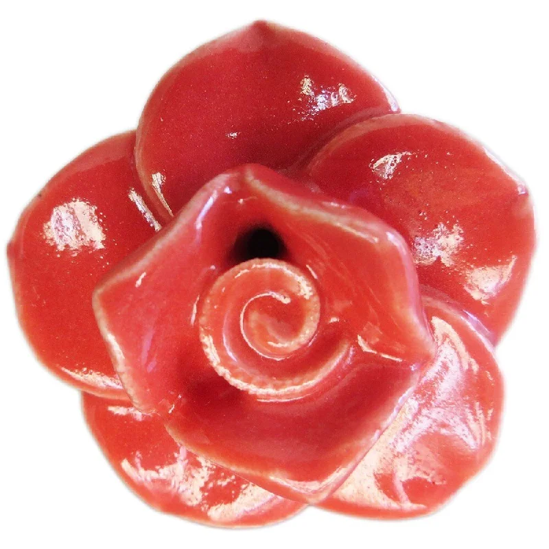 Red Rose Small Ceramic Drawer/ Door/ Cabinet Knob (Pack of 6)