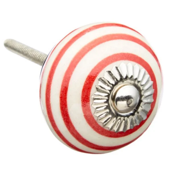 Red Strips Ceramic Drawer/ Door/ Cabinet Knob (Pack of 6)