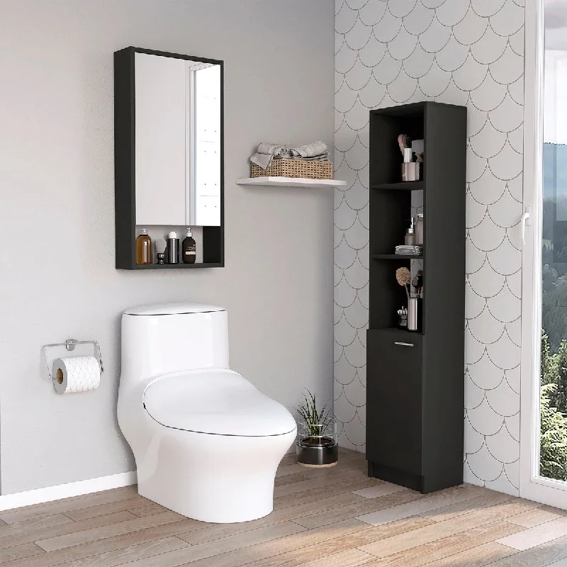 Rome 2 Piece Bathroom Set, Palermo Medicine Cabinet + Leben Linen Cabinet, Black - N/A