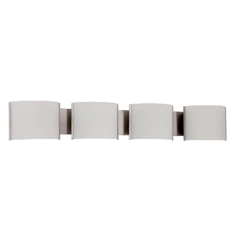 Sunset Lighting Four Light Stanton Vanity - Glass with Bright Satin Nickel Finish