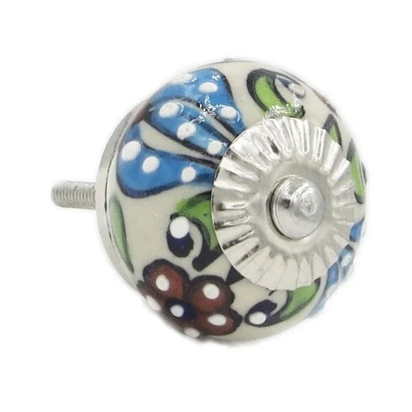 Trishul Flower Blue Ceramic Drawer/ Door/ Cabinet Pull Knob (Pack of 6)