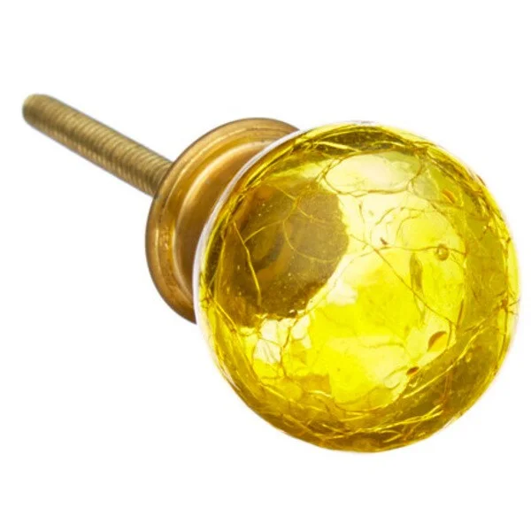 Yellow Cracked Look Glass Drawer/ Door/ Cabinet Knob (Pack of 6)