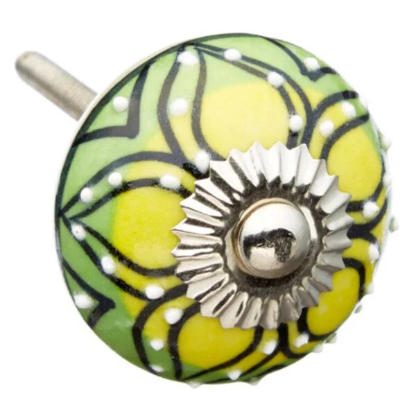 Yellow/ Green Pattern Ceramic Drawer/ Door/ Cabinet Knob (Pack of 6)