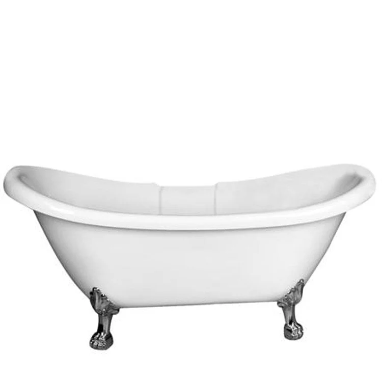 Freestanding Tub Meryl 63 Inch Double Slipper Oval Acrylic White/Brushed Nickel Lion Paw Feet 7 Inch Center Faucet Holes Tap Deck