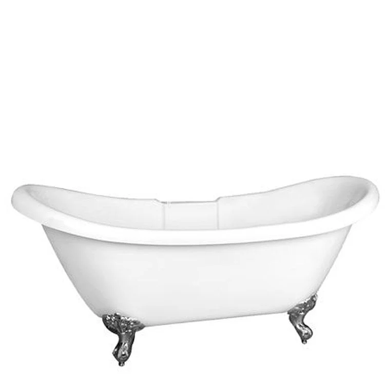 Freestanding Tub Meilyn 63 Inch Double Slipper Oval Acrylic White/Polished Brass Imperial Feet No Faucet Holes Tap Deck