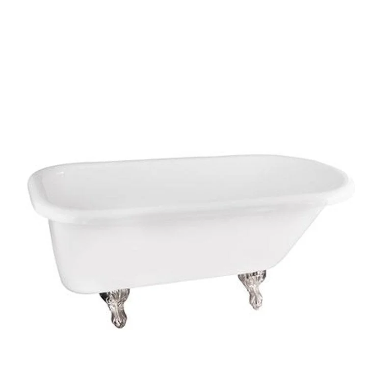 Freestanding Tub Asia 67 Inch Double Roll Top Oval Acrylic White/Brushed Nickel Ball and Claw Feet 3-3/8 Inch Center Faucet Holes Rolled Rim