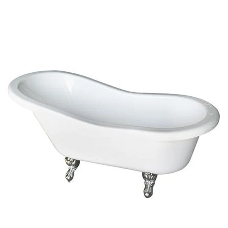 Freestanding Tub Fillmore 60 Inch Double Slipper Oval Acrylic White/Brushed Nickel Ball and Claw No Faucet Holes