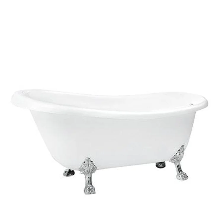 Freestanding Tub Leandro 67 Inch Slipper Oval Acrylic White/Polished Brass Lion Paw Feet No Faucet Holes Rolled Rim