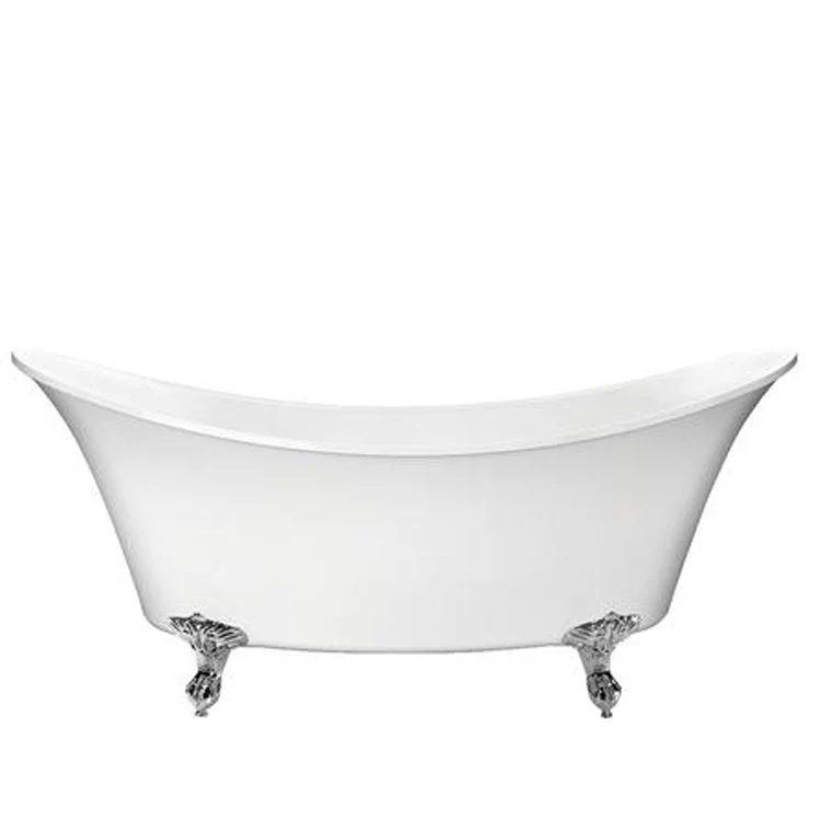 Freestanding Tub Mena 68 Inch Double Slipper Oval Acrylic White/Brushed Nickel Imperial Feet No Faucet Holes