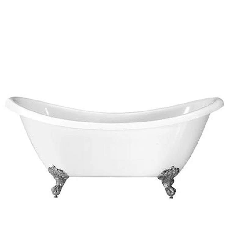 Freestanding Tub Merrick 69 Inch Double Slipper Oval Acrylic White/Polished Chrome Imperial Feet No Faucet Holes