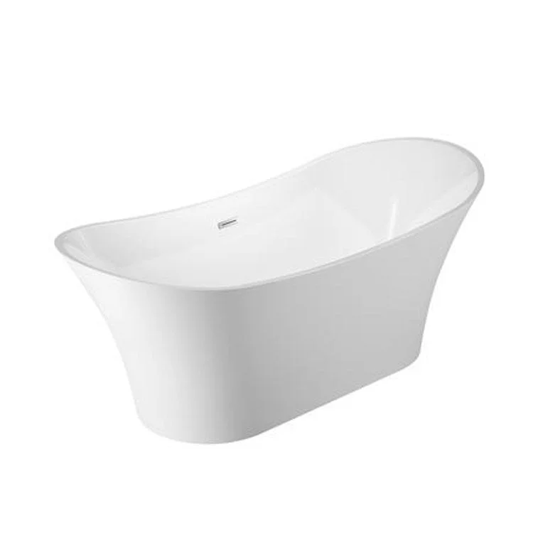 Freestanding Tub Noreen 69 Inch Double Slipper Oval Acrylic White/Brushed Nickel Drain and Overflow No Faucet Holes