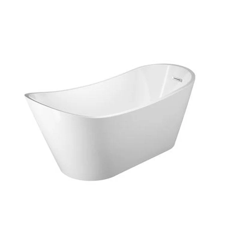 Freestanding Tub Malinda 65 Inch Slipper Oval Acrylic White/Brushed Nickel Drain and Overflow No Faucet Holes