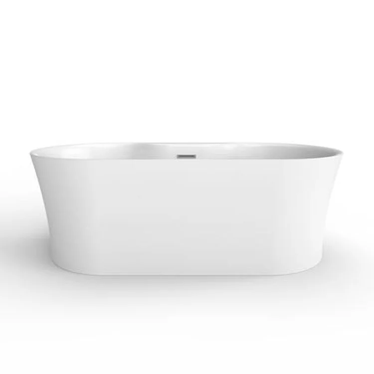 Freestanding Tub Onita 67 Inch Oval Acrylic White/Polished Nickel Drain and Overflow 7 Inch Center Faucet Holes Tap Deck