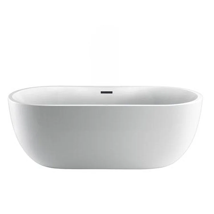 Freestanding Tub Pan 56 Inch Oval Acrylic White/Matte Black Drain and Overflow No Faucet Holes Tap Deck